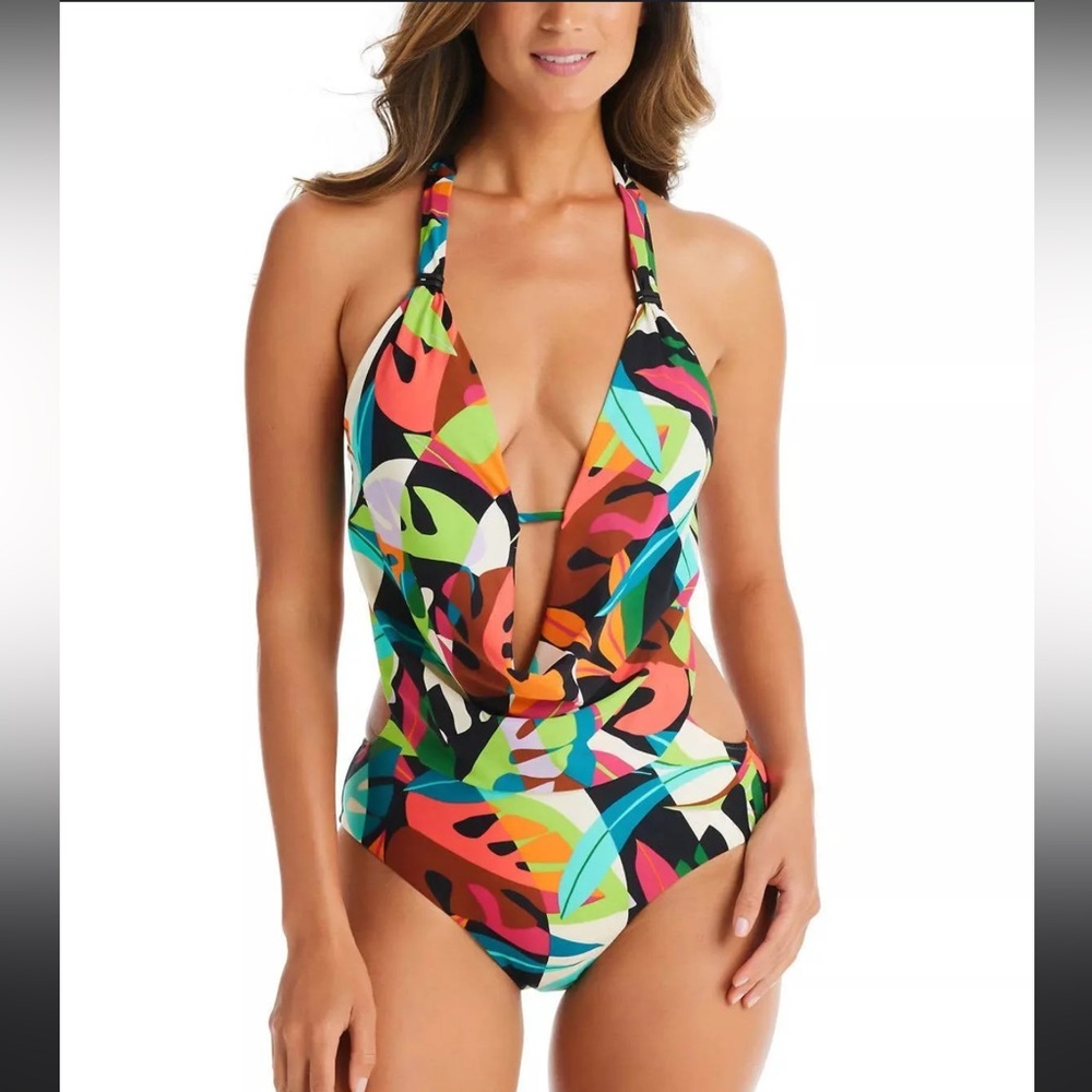 Bar III Tropical Dreams Cowlneck One-Piece Swimsuit New With Tags Size Medium
